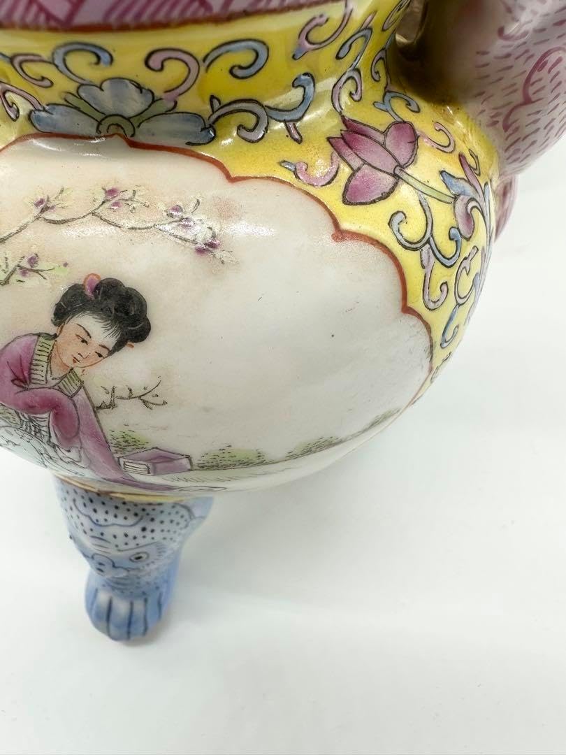 中国美術 金彩 七宝焼 三足 香炉 アンティーク 置物 Amazon